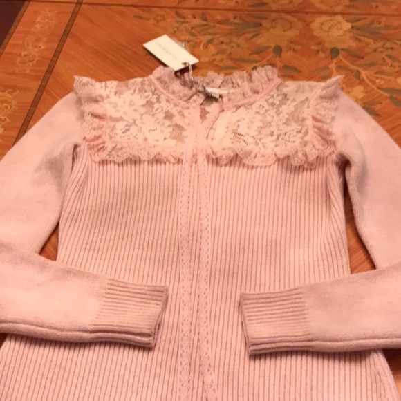 LoveShackFancy Bellini wool blend knit ribbed Pink long sleeve mini Dress Sz.XS. - Picture 11 of 16